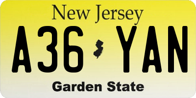 NJ license plate A36YAN