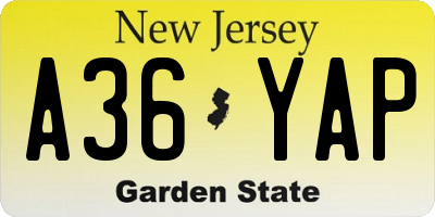 NJ license plate A36YAP
