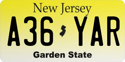 NJ license plate A36YAR
