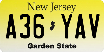 NJ license plate A36YAV