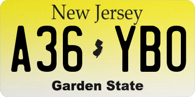 NJ license plate A36YBO