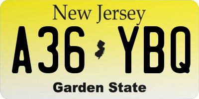 NJ license plate A36YBQ