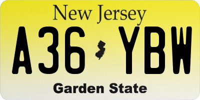 NJ license plate A36YBW