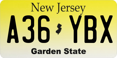 NJ license plate A36YBX
