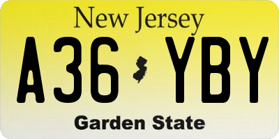 NJ license plate A36YBY