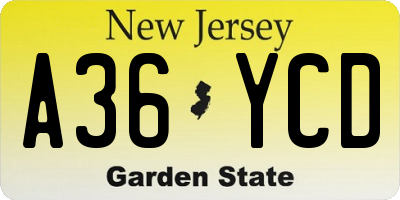 NJ license plate A36YCD