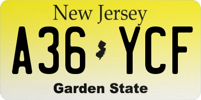 NJ license plate A36YCF