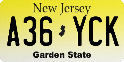 NJ license plate A36YCK