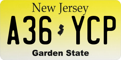 NJ license plate A36YCP