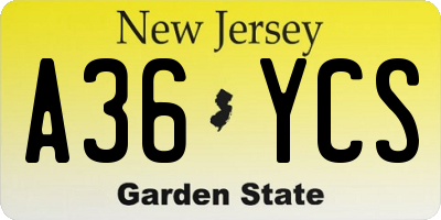 NJ license plate A36YCS