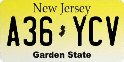NJ license plate A36YCV