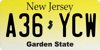 NJ license plate A36YCW