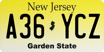 NJ license plate A36YCZ