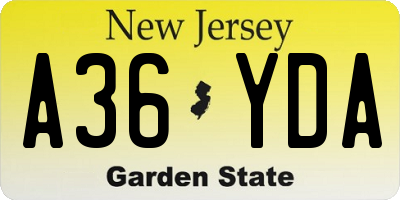 NJ license plate A36YDA
