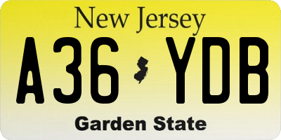 NJ license plate A36YDB