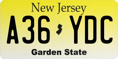 NJ license plate A36YDC