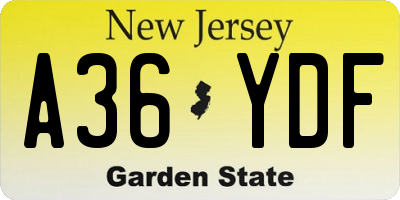 NJ license plate A36YDF