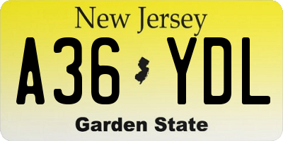 NJ license plate A36YDL