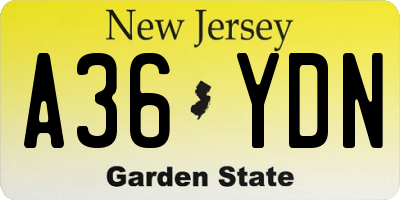 NJ license plate A36YDN