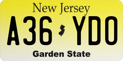NJ license plate A36YDO