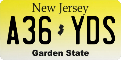 NJ license plate A36YDS