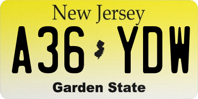 NJ license plate A36YDW