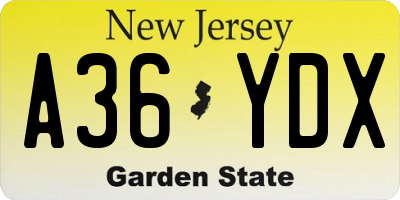 NJ license plate A36YDX