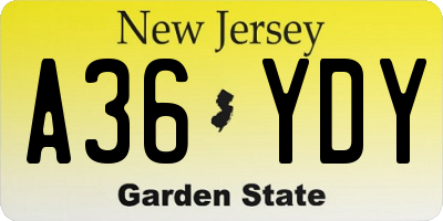 NJ license plate A36YDY