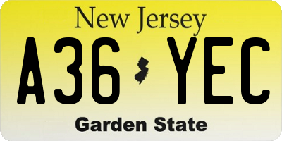 NJ license plate A36YEC