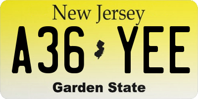 NJ license plate A36YEE
