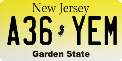 NJ license plate A36YEM