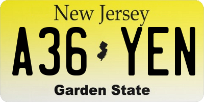 NJ license plate A36YEN