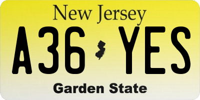 NJ license plate A36YES