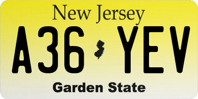 NJ license plate A36YEV