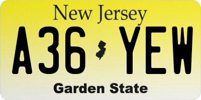 NJ license plate A36YEW