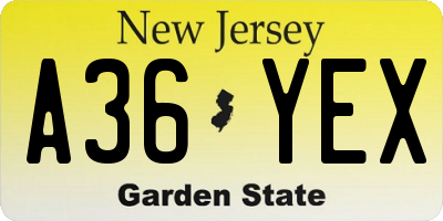 NJ license plate A36YEX