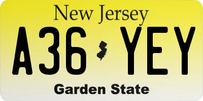 NJ license plate A36YEY