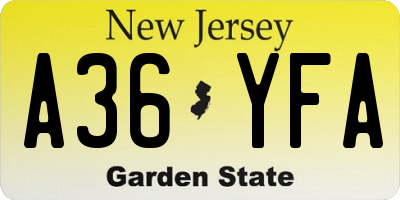 NJ license plate A36YFA