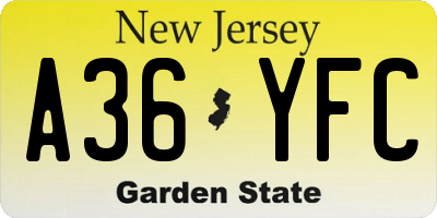 NJ license plate A36YFC