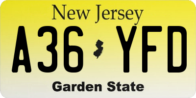 NJ license plate A36YFD