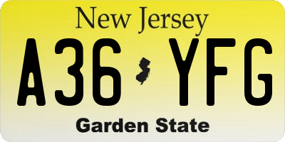 NJ license plate A36YFG