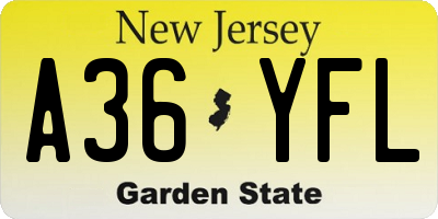NJ license plate A36YFL