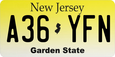 NJ license plate A36YFN