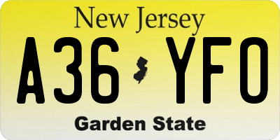NJ license plate A36YFO