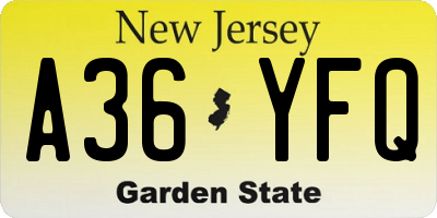 NJ license plate A36YFQ