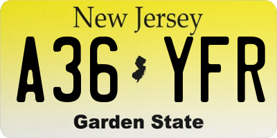 NJ license plate A36YFR