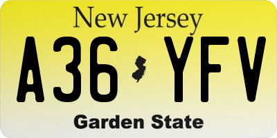 NJ license plate A36YFV