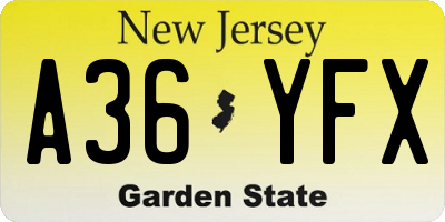 NJ license plate A36YFX