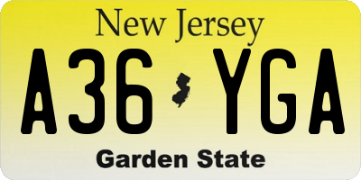 NJ license plate A36YGA