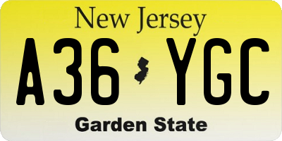 NJ license plate A36YGC